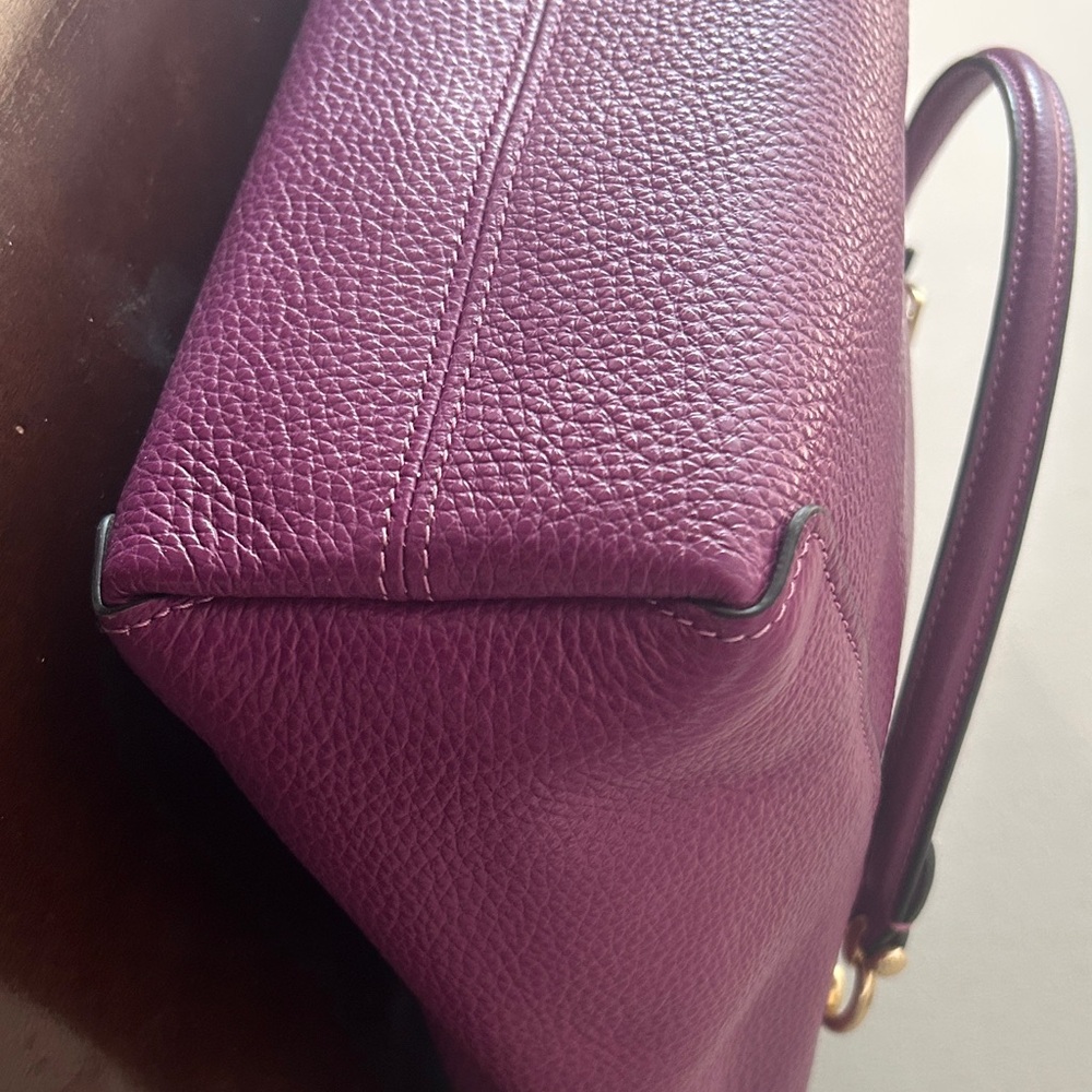 Coach Purple Pebbled Leather Satchel with Gold Hardware - Picture 9 of 11